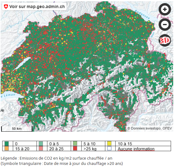 Calculateur interactif de CO2 sur le géoportail de la Confédération geo.admin.ch