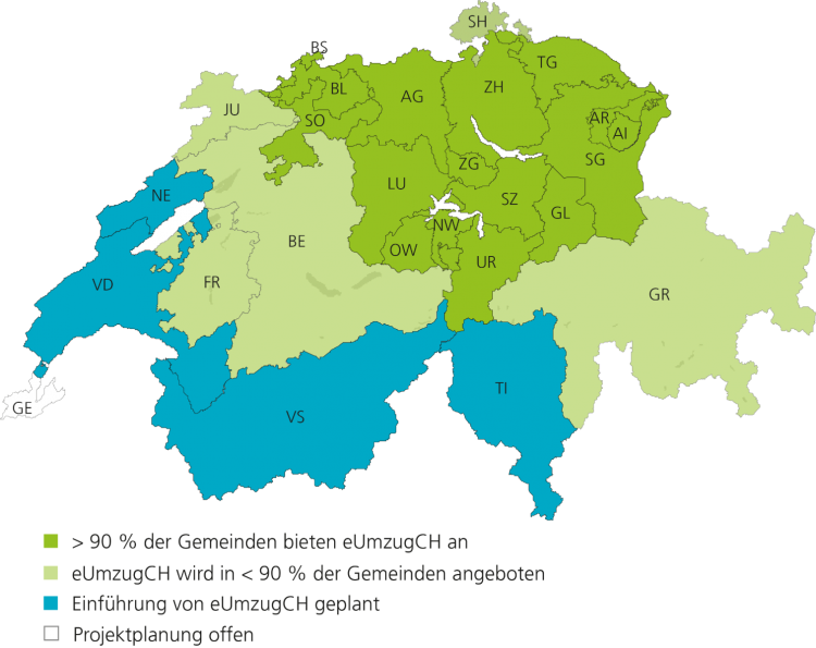Schweizerkarte Stand Umsetzung eUmzugCH Schweizerkarte Stand Umsetzung eUmzugCH