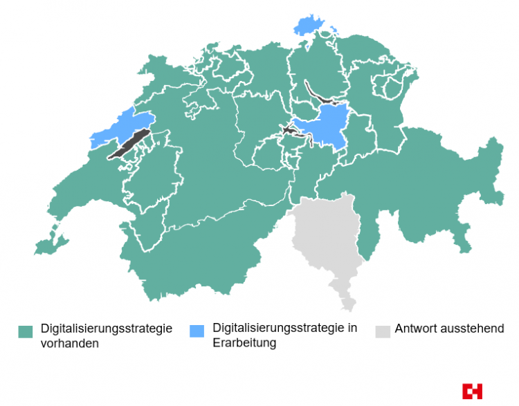 Digitalisierungsstrategien Kantone Januar 2023 Bis auf zwei Kantone haben alle eine Digitalisierungsstrategie.
